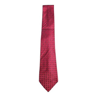 Austin Reed Red Silk Tie with Square Pattern Mens Vintage Retro Wedding Formal Designer Classic