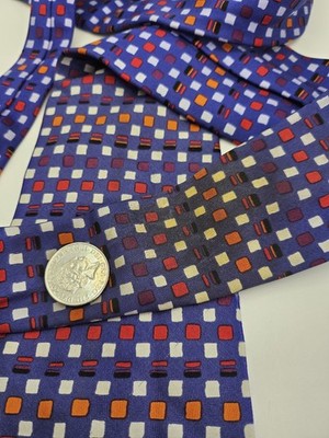 Paul Smith Silk Tie Mens Blue Red Orange Geometric Squares Retro Neck Clearance Vintage Wedding