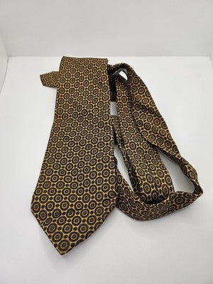 Drake's Silk Tie Mens Gold Brown Geometric Medallion Vtg Wedding Neck Tie Vintage Retro Formal