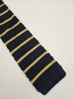 Michelsons Skinny Knitted Navy Tie Men Striped Woven Square End Necktie Mod Mens Vintage Retro
