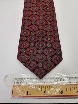 Harrods Silk Tie Mens Red Blue Green Medallion Floral Vtg Wedding Neck Tie Vintage Retro Formal