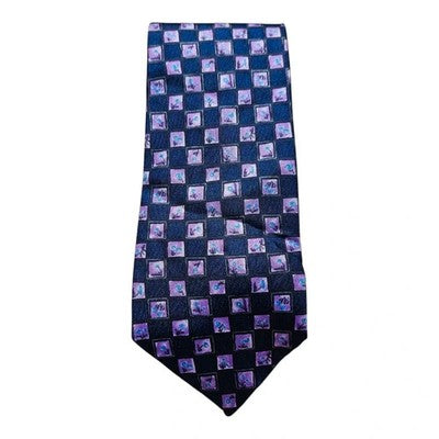 Marks and Spencer Purple Floral Check Silk Tie Mens Vintage Retro Wedding Formal Designer