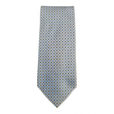 TM Lewin Pale Blue and Yellow Square Pattern All Silk Tie Mens Vintage Retro Wedding Formal