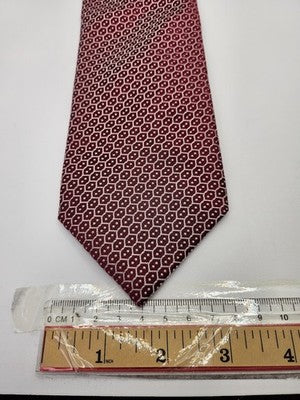 Charles Tyrwhitt Silk Tie Mens Red Burgundy Geometric Honeycomb Neck Tie Vintage Retro Wedding