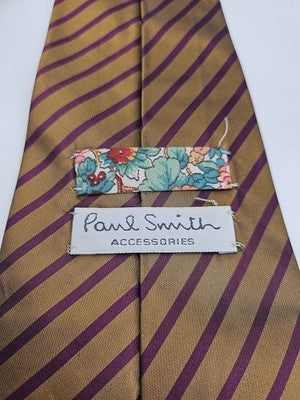 Paul Smith Silk Tie Mens Gold Purple Striped Vtg Wedding Neck Tie Clearance Vintage Retro