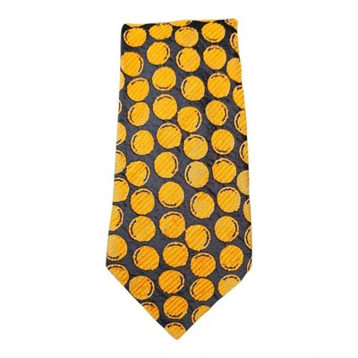 Ermenegildo Zegna Navy Blue and Yellow Textured Spotty Silk Tie Mens Vintage Retro Wedding