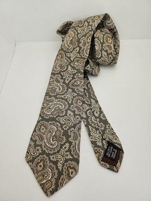 Gieves and Hawkes Silk Tie Mens Green Brown Paisley Vtg Wedding Neck Tie Clearance Vintage