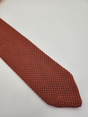 MandS Skinny Knitted Orange Tie Men Plain Woven Square End Necktie Mod Mens Vintage Retro