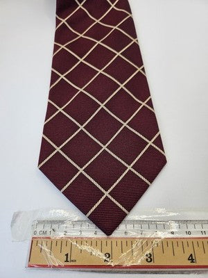 Charles Tyrwhitt Silk Tie Mens Burgundy Red Check Diamond Wedding Neck Tie Vintage Retro Formal