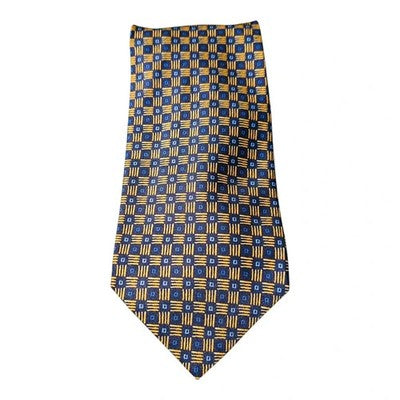 Marks and Spencer Navy / Gold Yellow Circle Square Tie Mens Vintage Retro Wedding Formal