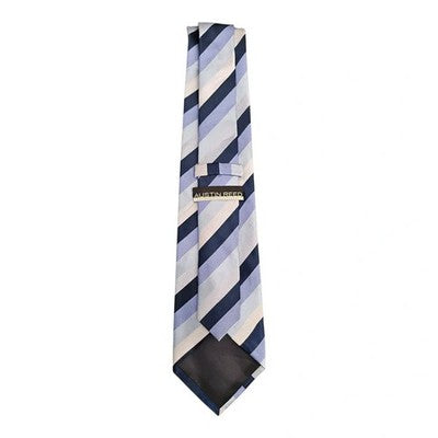 Austin Reed Blue Shades Striped Silk Tie Mens Vintage Retro Wedding Formal Designer Classic