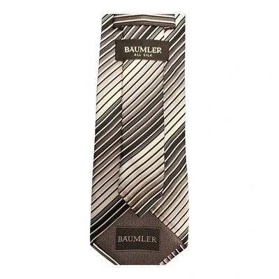 Baumler Grey and Black Striped Silk Tie Mens Vintage Retro Wedding Formal Designer Classic
