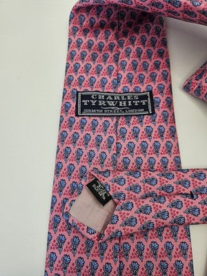 Charles Tyrwhitt Silk Tie Mens Pink Blue Floral Shell Vtg Wedding Neck Tie Vintage Retro Formal