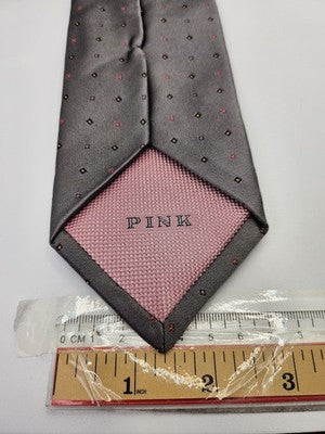 Thomas Pink Silk Tie Mens Grey Pink Geometric Diamond Spot Wedding Neck Tie Vintage Retro