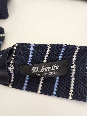 D.berite Skinny Knitted Navy Tie Men Striped Woven Square End Necktie Mod Mens Vintage Retro