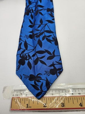 Duchamp London Silk Tie Mens Blue Black Floral Leaf Wedding Neck Tie Vintage Retro Formal