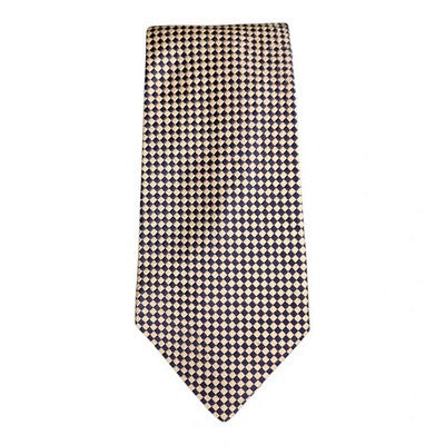 TM Lewin Pale Yellow and Navy Woven All Silk Tie Mens Vintage Retro Wedding Formal Designer