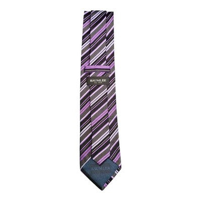 Baumler Purple and Black Striped Silk Tie Mens Vintage Retro Wedding Formal Designer Classic
