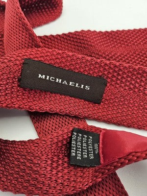 Michaelis Skinny Knitted Red Tie Men Plain Woven Square End Necktie Mod Mens Vintage Retro
