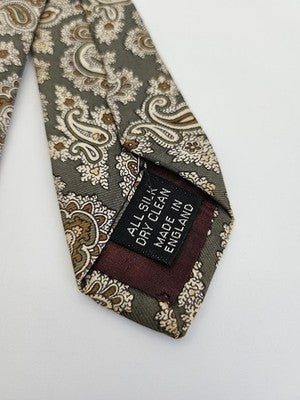 Gieves and Hawkes Silk Tie Mens Green Brown Paisley Vtg Wedding Neck Tie Clearance Vintage