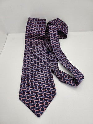 Gucci Silk Tie Mens Blue Pink Horsebit Geometric Circles Vtg Wedding Clearance Vintage Retro