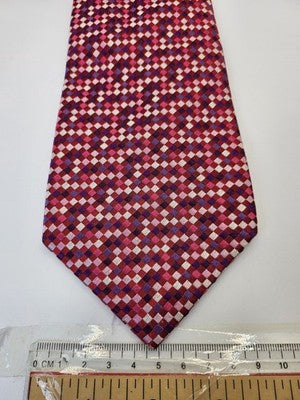 Charles Tyrwhitt Silk Tie Mens Red Pink Purple Checked Geometric Neck Tie Vintage Retro Wedding