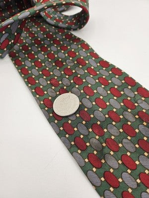 Burberrys Silk Tie Mens Green Red Geometric Oval Spots Vtg Wedding Clearance Vintage Retro