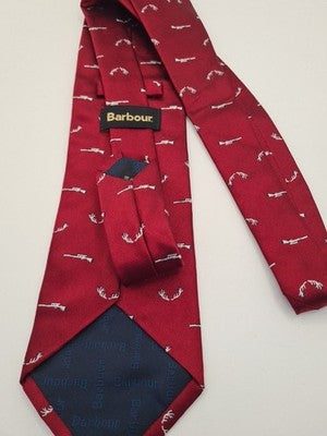 Barbour red Hunting Shooting pattern Silk Tie | Designer Mens Tie UK  BX2 Vintage Retro Wedding