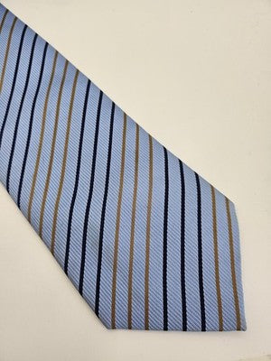 Charles Tyrwhitt Silk Tie Mens Blue Navy Gold Striped Wedding Neck Tie Clearance Vintage Retro