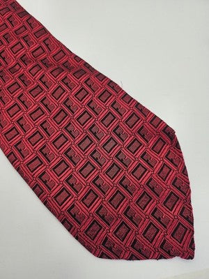 Fendi Silk Tie Mens Red Black Geometric FF Logo Vtg Retro Wedding Clearance Vintage Formal