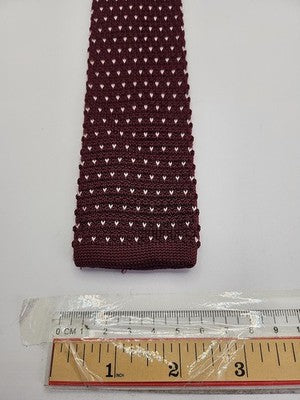 D.berite Skinny Knitted Burgundy Tie Men Polka Dot Woven Square End Necktie Mens Vintage Retro