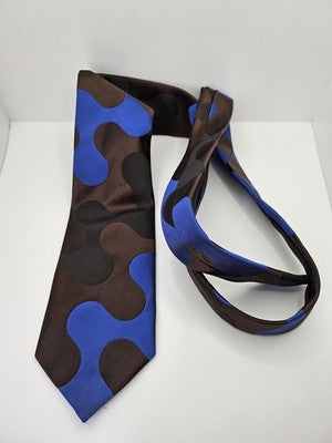 Richard James Silk Tie Mens Blue Brown Geometric Abstract Retro Neck Tie Vintage Wedding Formal