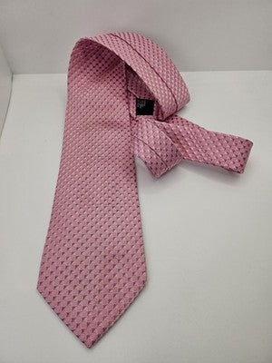 Hugo Boss Silk Tie Mens Pink Geometric Textured Diamond Wedding Neck Tie Vintage Retro Formal