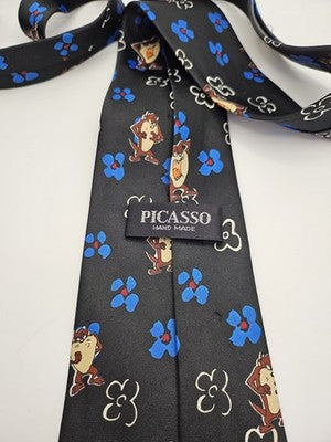 Picasso Silk Tie Mens Black Blue Taz Looney Tunes Novelty Floral Neck Clearance Vintage Retro