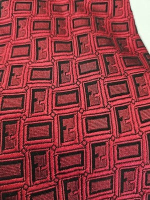 Fendi Silk Tie Mens Red Black Geometric FF Logo Vtg Retro Wedding Clearance Vintage Formal