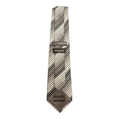 Baumler Grey and Black Striped Silk Tie Mens Vintage Retro Wedding Formal Designer Classic