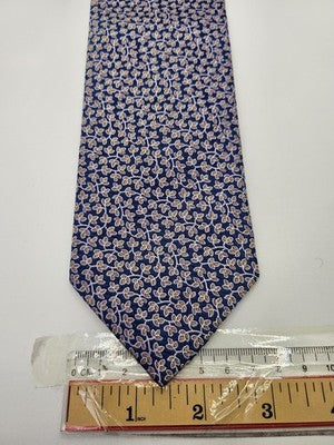 Penrose Silk Tie Mens Blue Gold Floral Leaf Vtg Wedding Neck Tie England Vintage Retro Formal