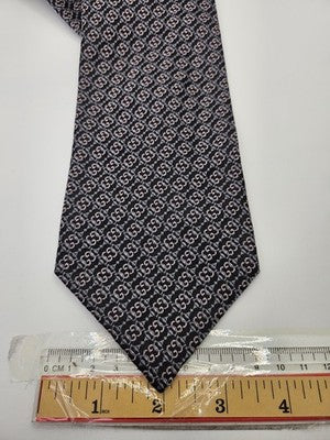 Gucci Silk Tie Mens Black Grey Pink GG Monogram Logo Vtg Wedding Neck Tie Vintage Retro Formal