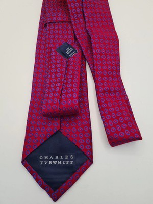 Charles Tyrwhitt Red Pattern Wedding Mens Silk Tie Classic Formal Necktie BX14 V Vintage Retro