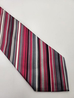 Paul Smith Silk Tie Mens Pink Grey Black Striped Diagonal Wedding Neck Tie Vintage Retro Formal