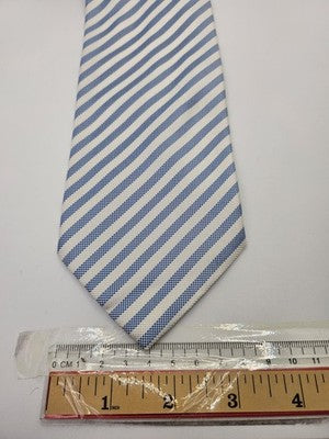 Massimo Dutti Silk Tie Mens Blue White Striped Textured Wedding Neck Tie Vintage Retro Formal