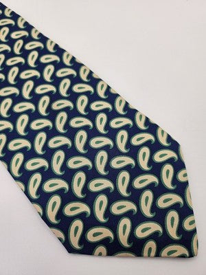 Yves Saint Laurent Silk Tie Mens Blue Green Paisley Vtg Wedding Neck Tie Vintage Retro Formal
