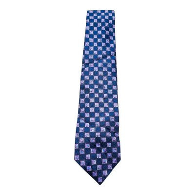 Marks and Spencer Purple Floral Check Silk Tie Mens Vintage Retro Wedding Formal Designer