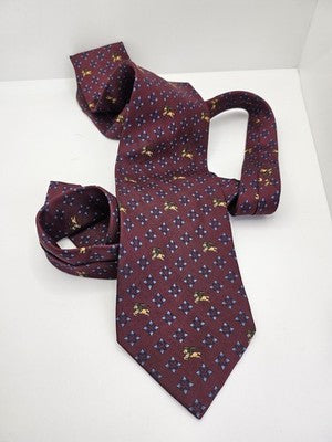 Burberrys Silk Tie Mens Burgundy Floral Knight Crest Vtg Wedding Neck Clearance Vintage Retro