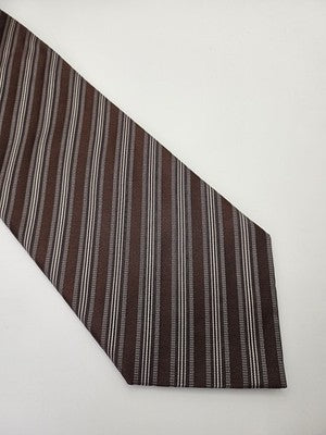 Aquascutum Silk Tie Mens Brown Cream Striped Vtg Wedding Neck Tie Vintage Retro Formal Designer