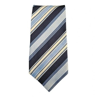 Baumler Shades Of Blue Striped Silk Tie Mens Vintage Retro Wedding Formal Designer Classic