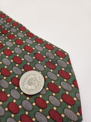 Burberrys Silk Tie Mens Green Red Geometric Oval Spots Vtg Wedding Clearance Vintage Retro