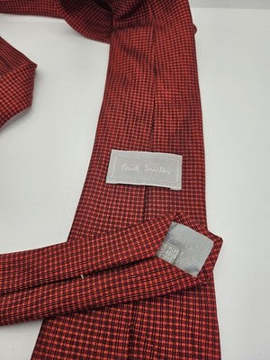 Paul Smith Silk Tie Mens Red Black Checked Blue Spots Vtg Wedding Clearance Vintage Retro
