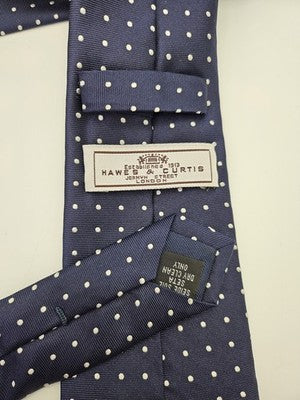 Hawes and Curtis Silk Tie Mens Navy Blue White Polka Dot Wedding Neck Tie Vintage Retro Formal