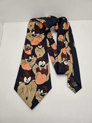 Looney Tunes Silk Tie Mens Blue Taz Tasmanian Devil Novelty Vtg Neck Clearance Vintage Retro
